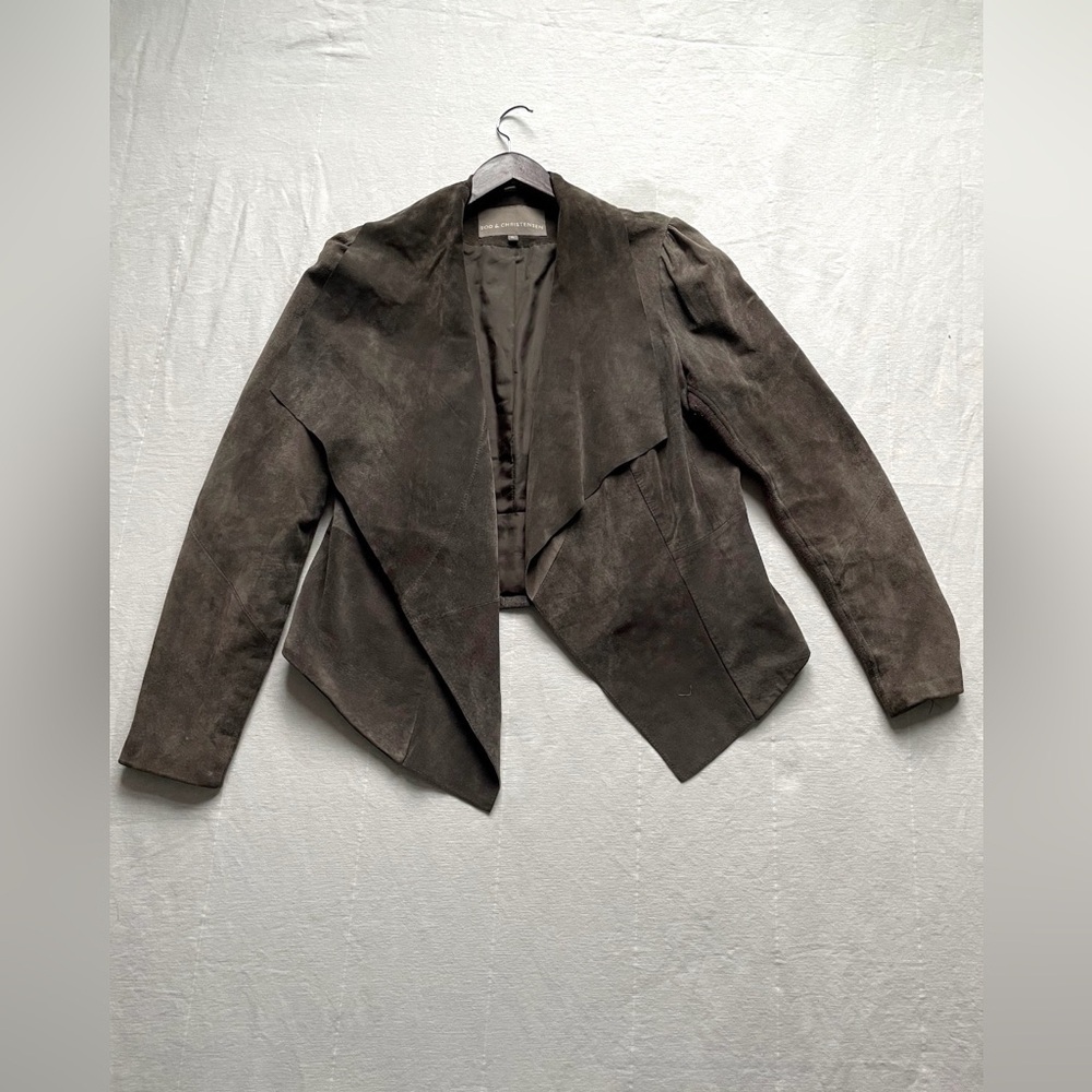 Bod & Christensen Drape Front Camel Leather Suede Jacket Women's Sz L